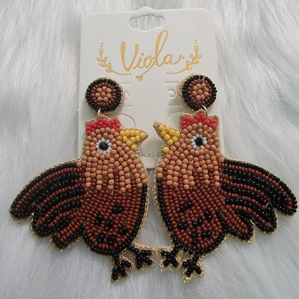 JUST IN Beaded Rooster Earrings - Picture 1 of 1